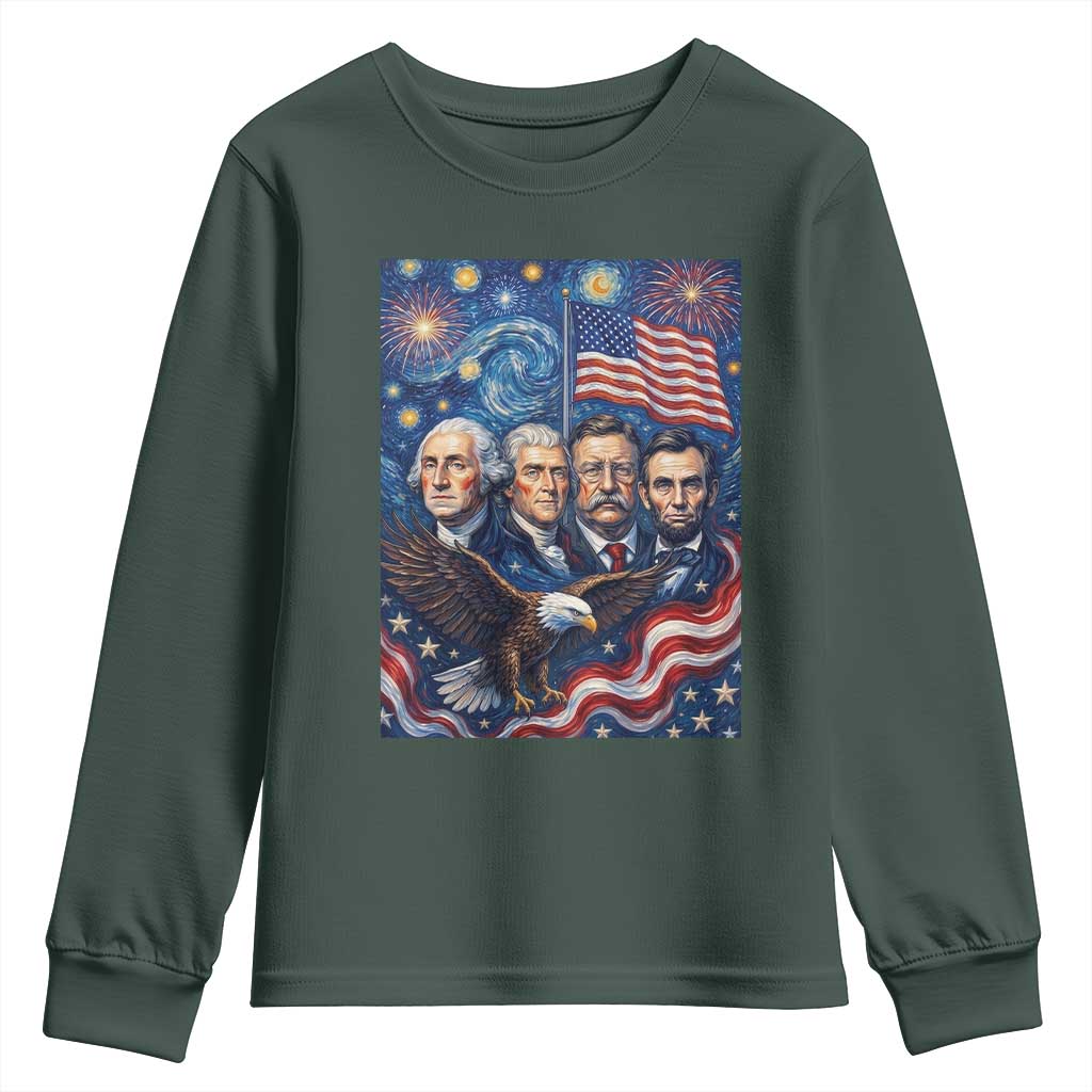 USA Presidents Mount Rushmore Youth Sweatshirt Starry Night Inspired Art