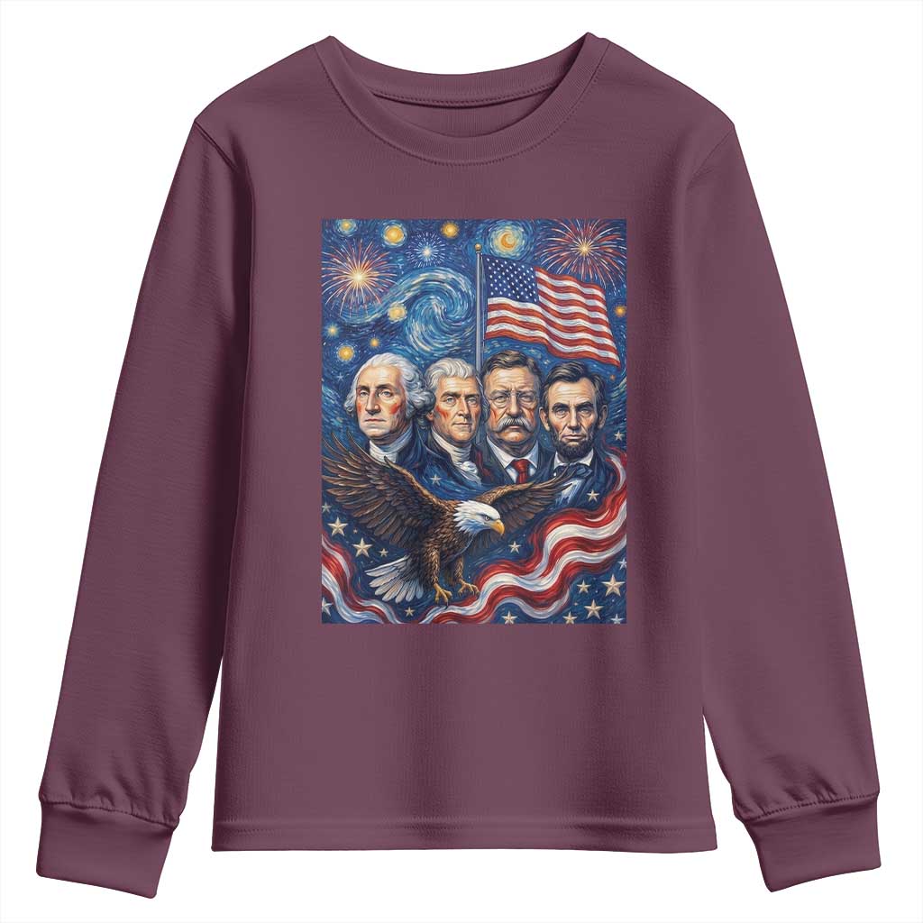 USA Presidents Mount Rushmore Youth Sweatshirt Starry Night Inspired Art