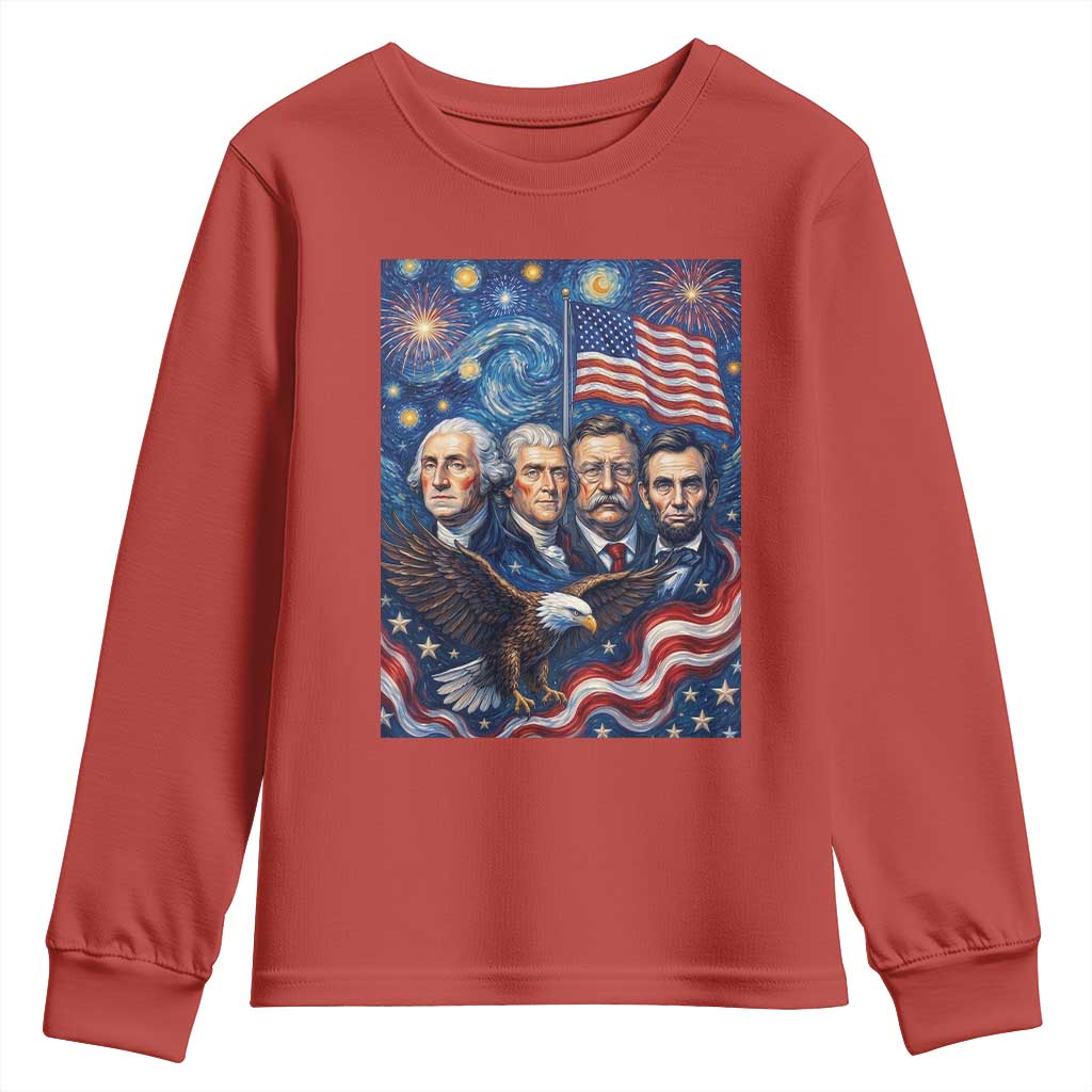 USA Presidents Mount Rushmore Youth Sweatshirt Starry Night Inspired Art