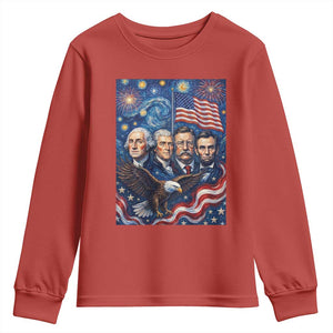 USA Presidents Mount Rushmore Youth Sweatshirt Starry Night Inspired Art