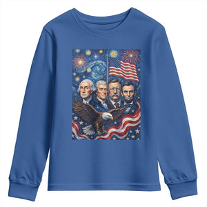 USA Presidents Mount Rushmore Youth Sweatshirt Starry Night Inspired Art