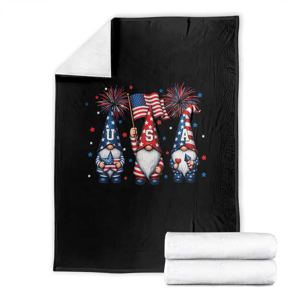 Red White Blue Gnomes Fireworks Throw Blanket Patriotic 4th Of July