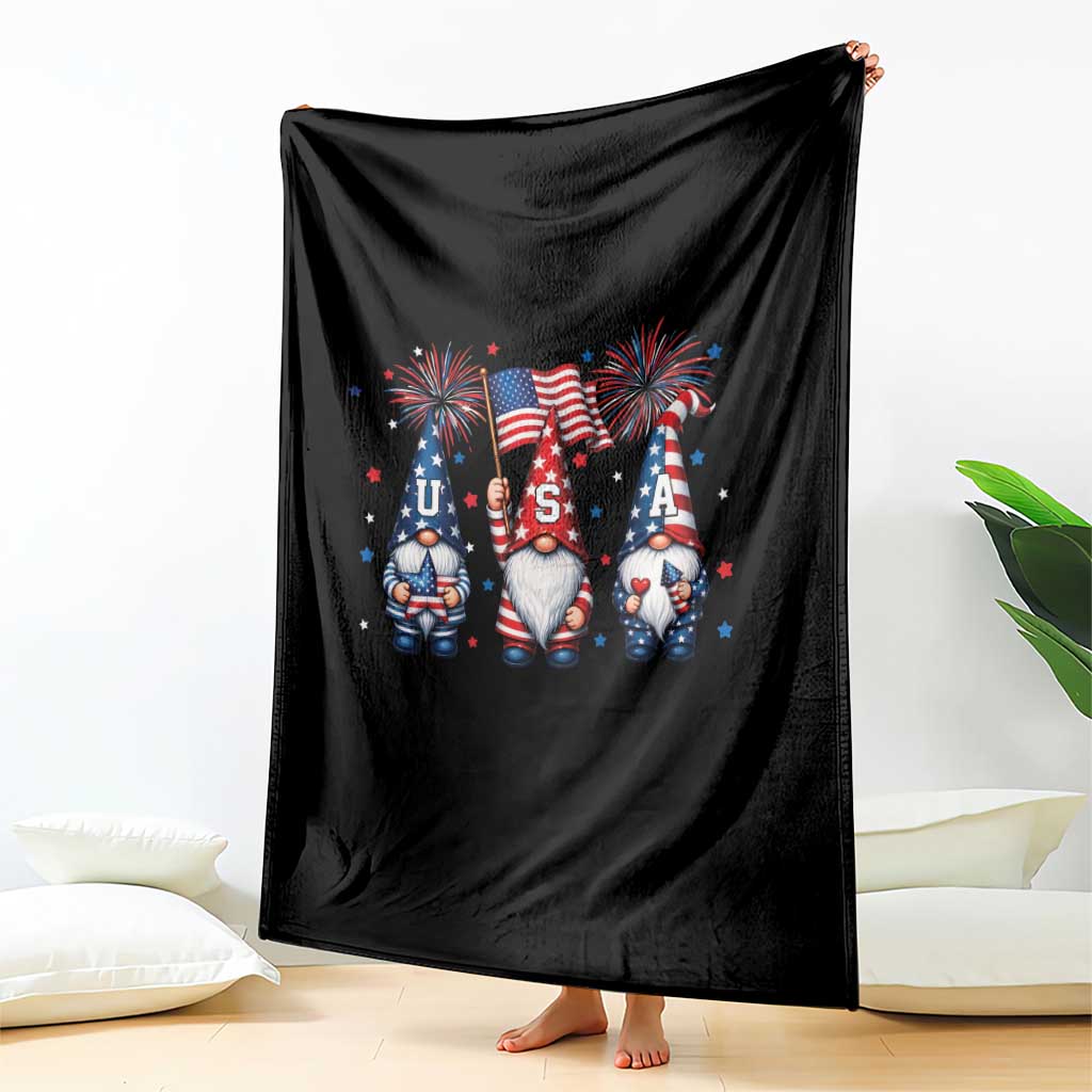 Red White Blue Gnomes Fireworks Throw Blanket Patriotic 4th Of July