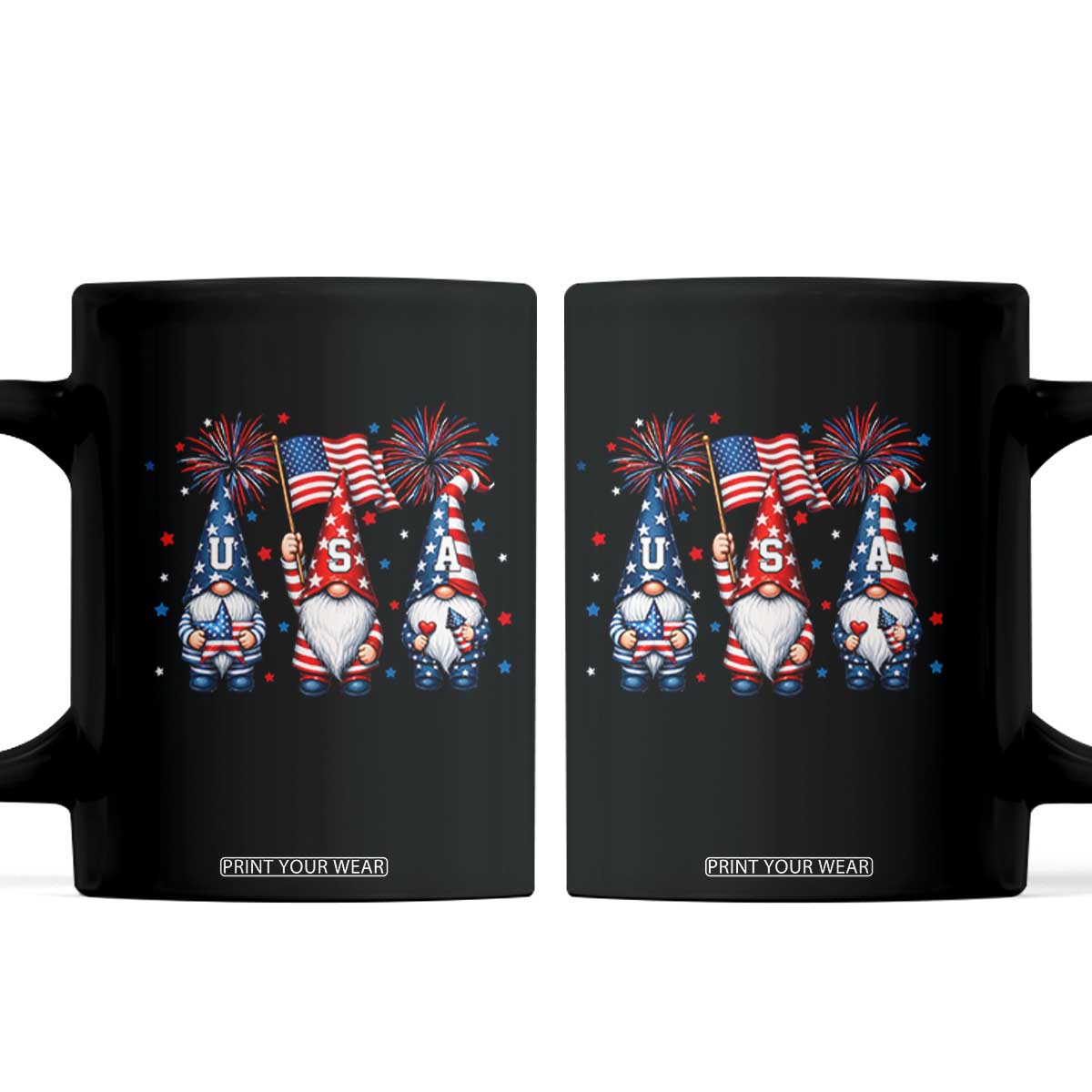 Red White Blue Gnomes Fireworks Coffee Mug Patriotic 4th Of July