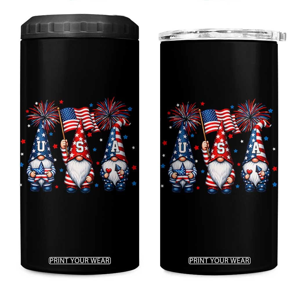 Red White Blue Gnomes Fireworks 4 in 1 Can Cooler Tumbler Patriotic 4th Of July