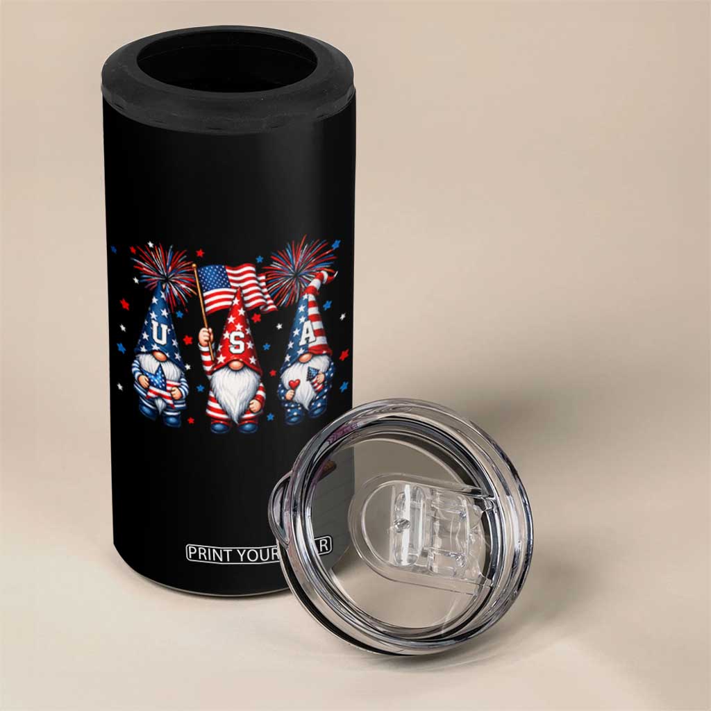 Red White Blue Gnomes Fireworks 4 in 1 Can Cooler Tumbler Patriotic 4th Of July
