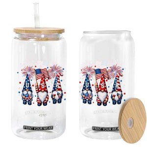 Red White Blue Gnomes Fireworks Glass Can Patriotic 4th Of July