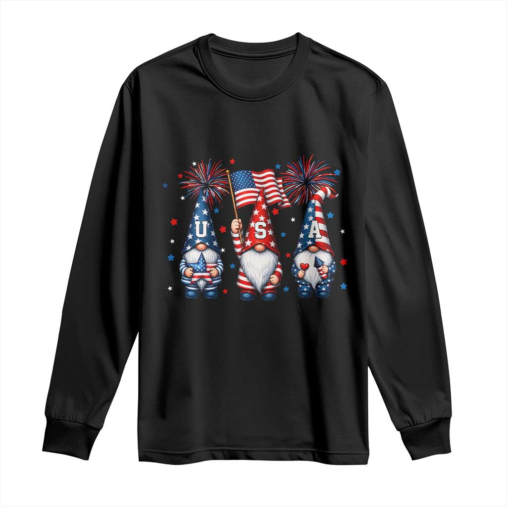 Red White Blue Gnomes Fireworks Long Sleeve Shirt Patriotic 4th Of July