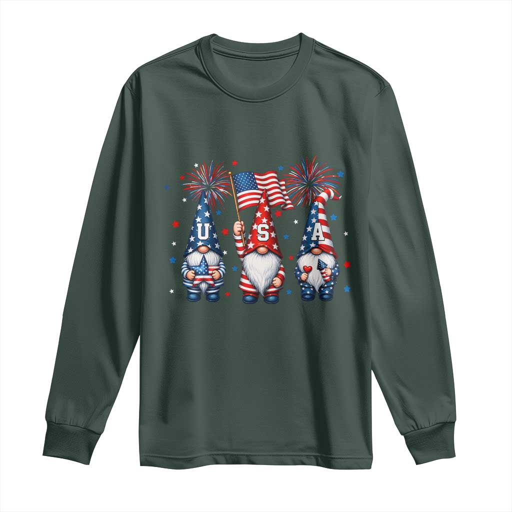 Red White Blue Gnomes Fireworks Long Sleeve Shirt Patriotic 4th Of July