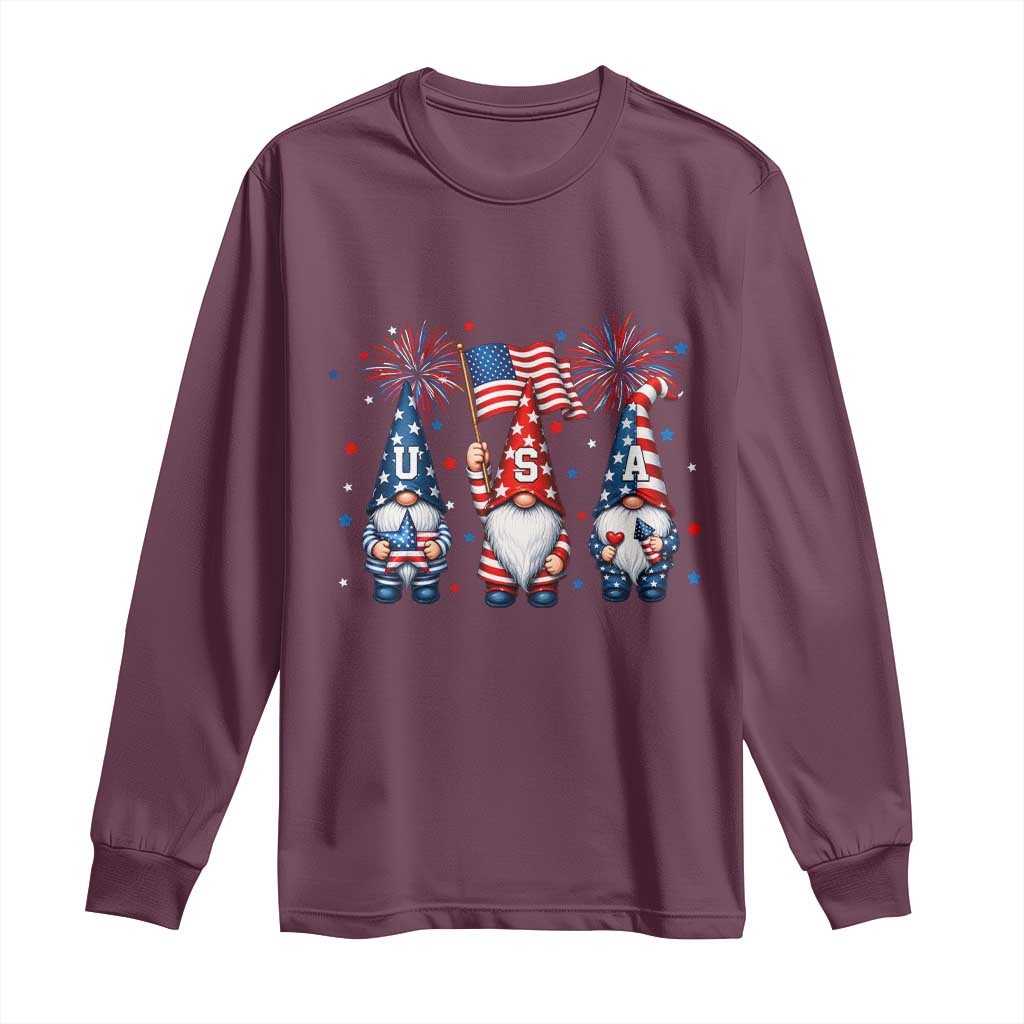 Red White Blue Gnomes Fireworks Long Sleeve Shirt Patriotic 4th Of July