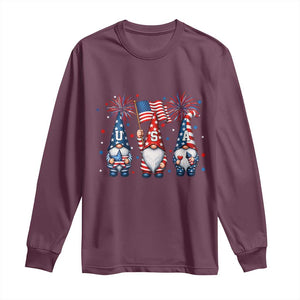 Red White Blue Gnomes Fireworks Long Sleeve Shirt Patriotic 4th Of July