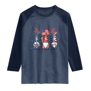 Red White Blue Gnomes Fireworks Raglan Shirt Patriotic 4th Of July
