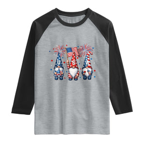 Red White Blue Gnomes Fireworks Raglan Shirt Patriotic 4th Of July