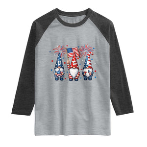 Red White Blue Gnomes Fireworks Raglan Shirt Patriotic 4th Of July