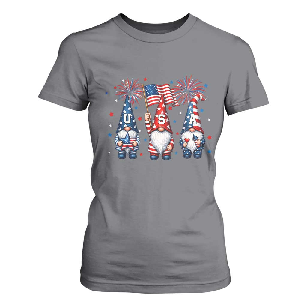 Red White Blue Gnomes Fireworks T Shirt For Women Patriotic 4th Of July