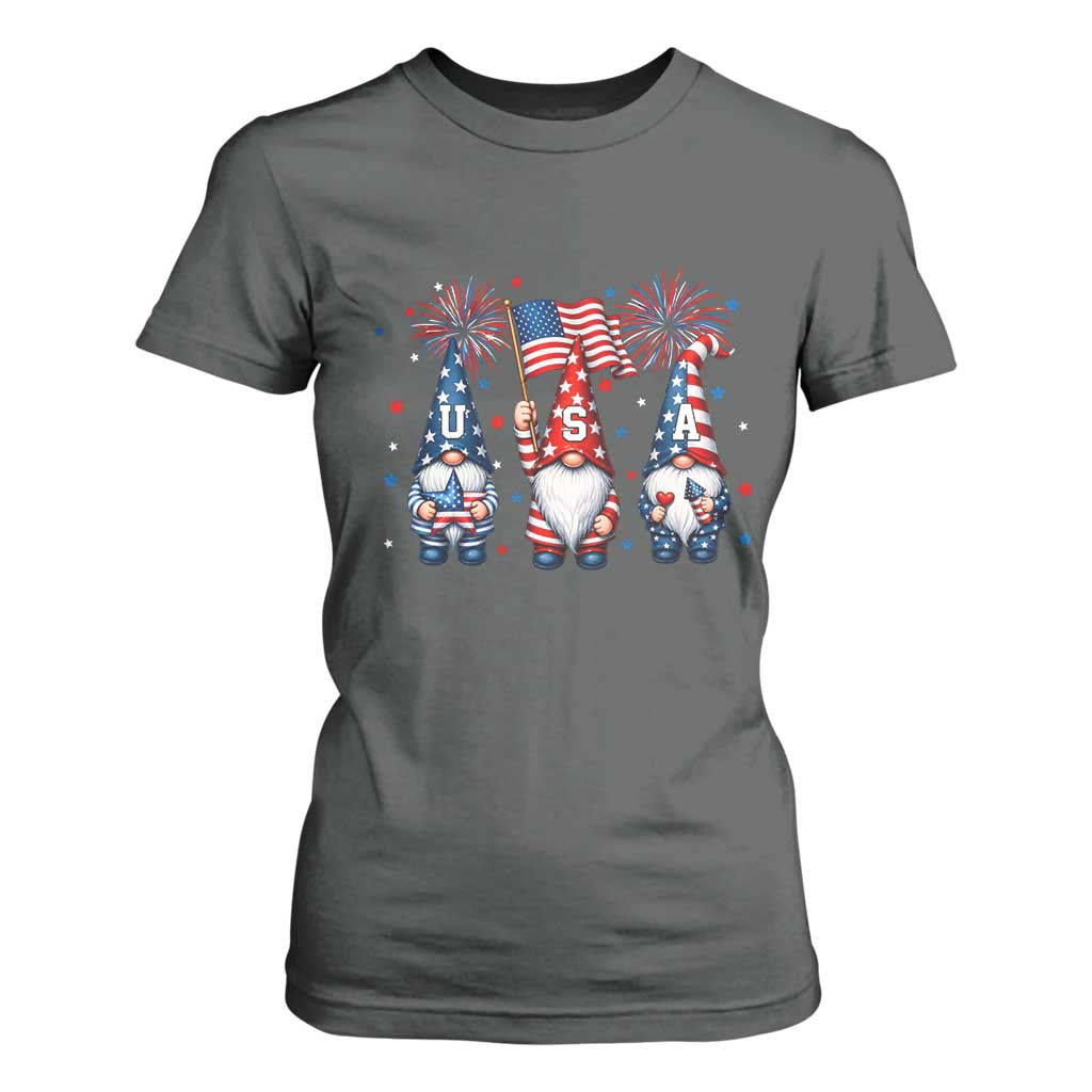 Red White Blue Gnomes Fireworks T Shirt For Women Patriotic 4th Of July