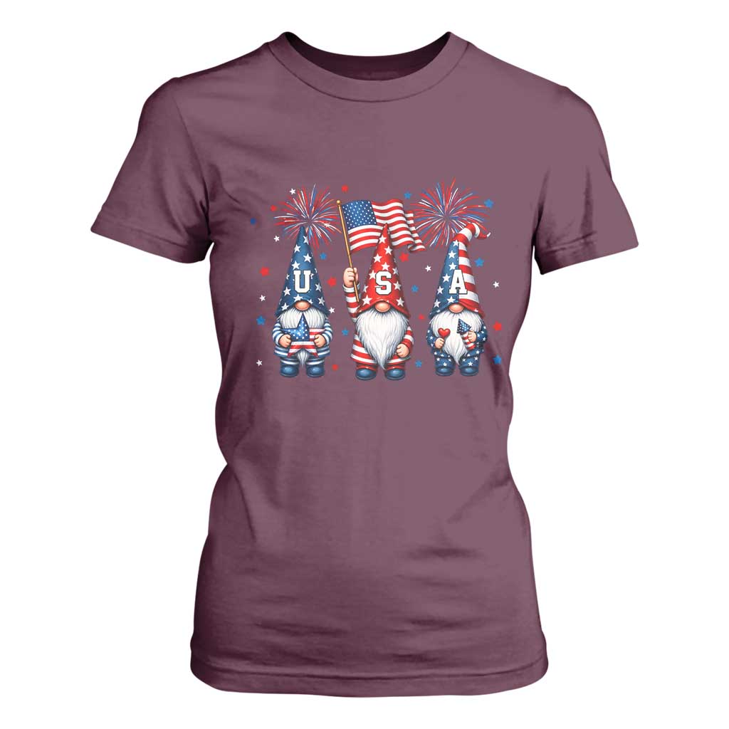 Red White Blue Gnomes Fireworks T Shirt For Women Patriotic 4th Of July