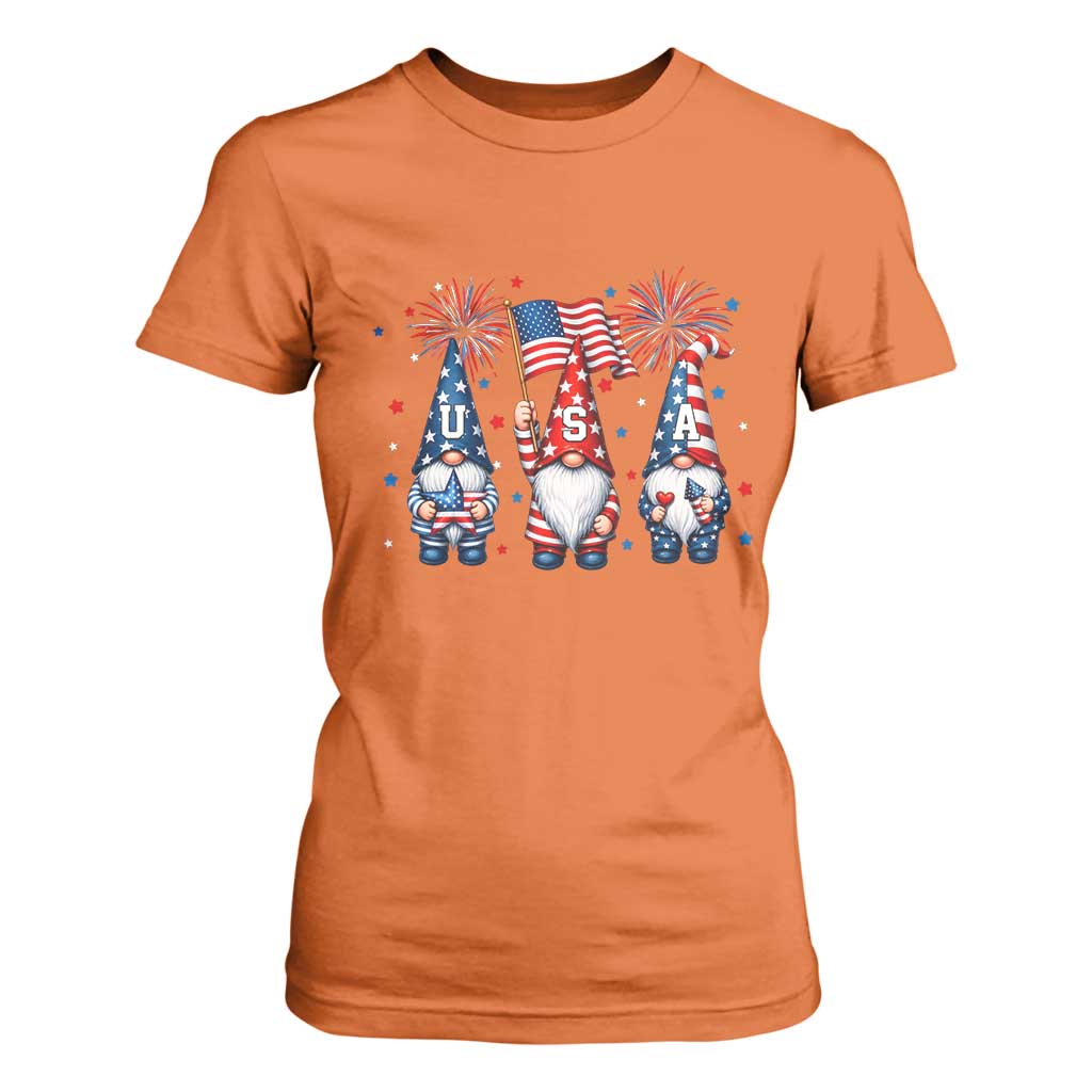 Red White Blue Gnomes Fireworks T Shirt For Women Patriotic 4th Of July
