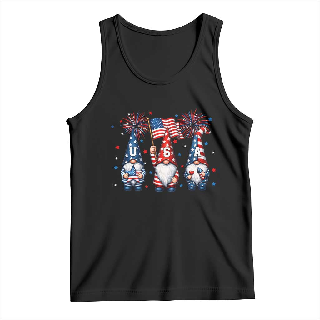 Red White Blue Gnomes Fireworks Tank Top Patriotic 4th Of July TS12 Black Print Your Wear