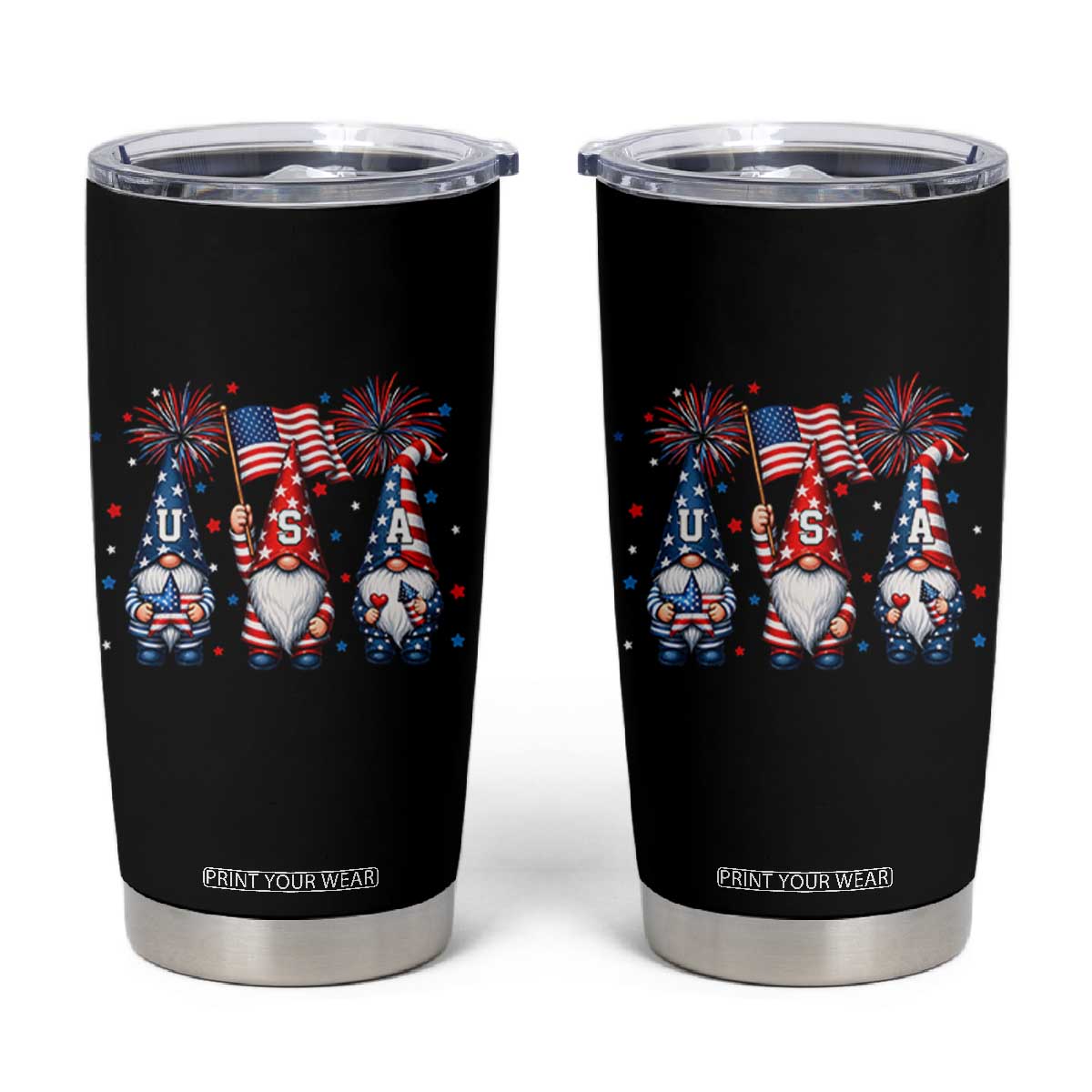Red White Blue Gnomes Fireworks Tumbler Cup Patriotic 4th Of July
