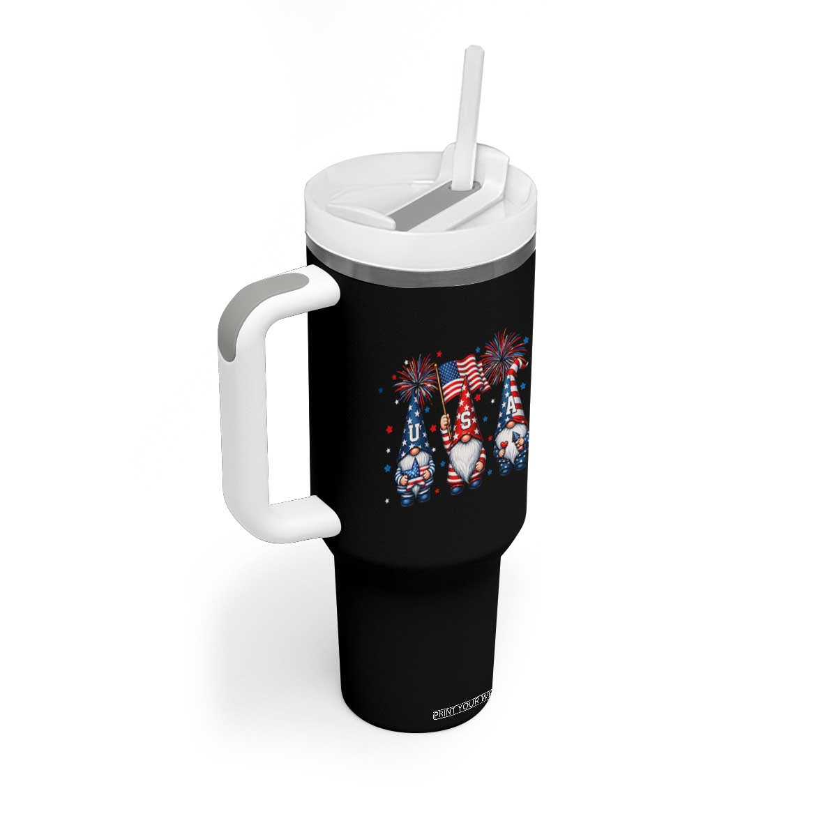 Red White Blue Gnomes Fireworks Tumbler With Handle Patriotic 4th Of July