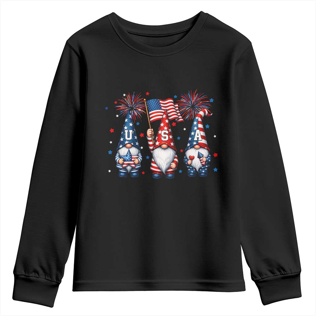 Red White Blue Gnomes Fireworks Youth Sweatshirt Patriotic 4th Of July TS12 Black Print Your Wear