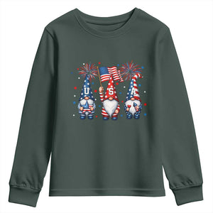 Red White Blue Gnomes Fireworks Youth Sweatshirt Patriotic 4th Of July