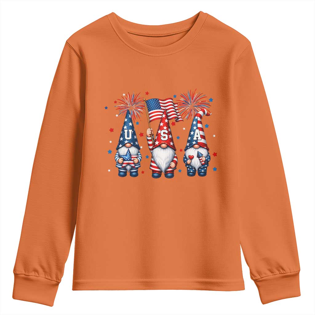 Red White Blue Gnomes Fireworks Youth Sweatshirt Patriotic 4th Of July