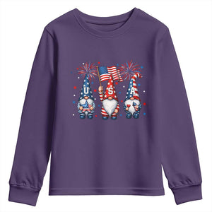 Red White Blue Gnomes Fireworks Youth Sweatshirt Patriotic 4th Of July