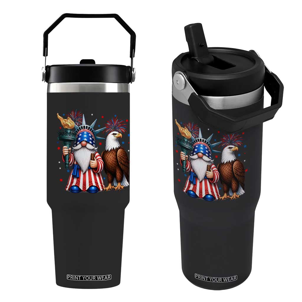 Funny Statue Of Liberty Gnome Flip Straw Tumbler Patriotic 4th Of July