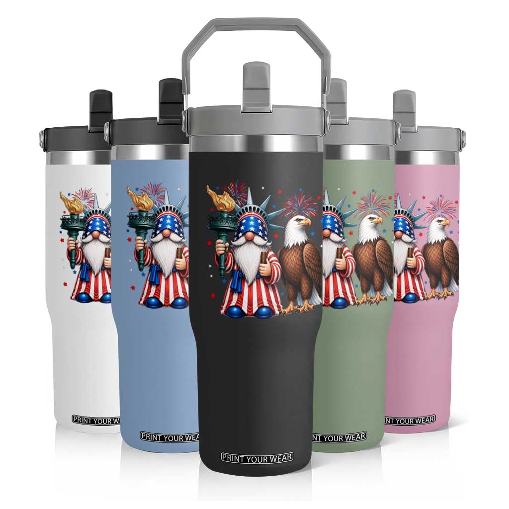 Funny Statue Of Liberty Gnome Flip Straw Tumbler Patriotic 4th Of July