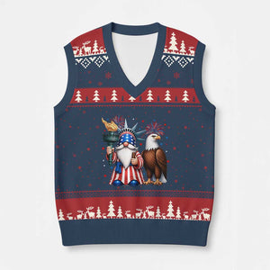 Funny Statue Of Liberty Gnome V-Neck Knit Sweater Vest Patriotic 4th Of July