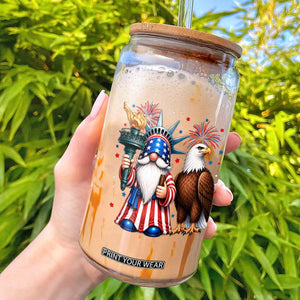 Funny Statue Of Liberty Gnome Glass Can Patriotic 4th Of July