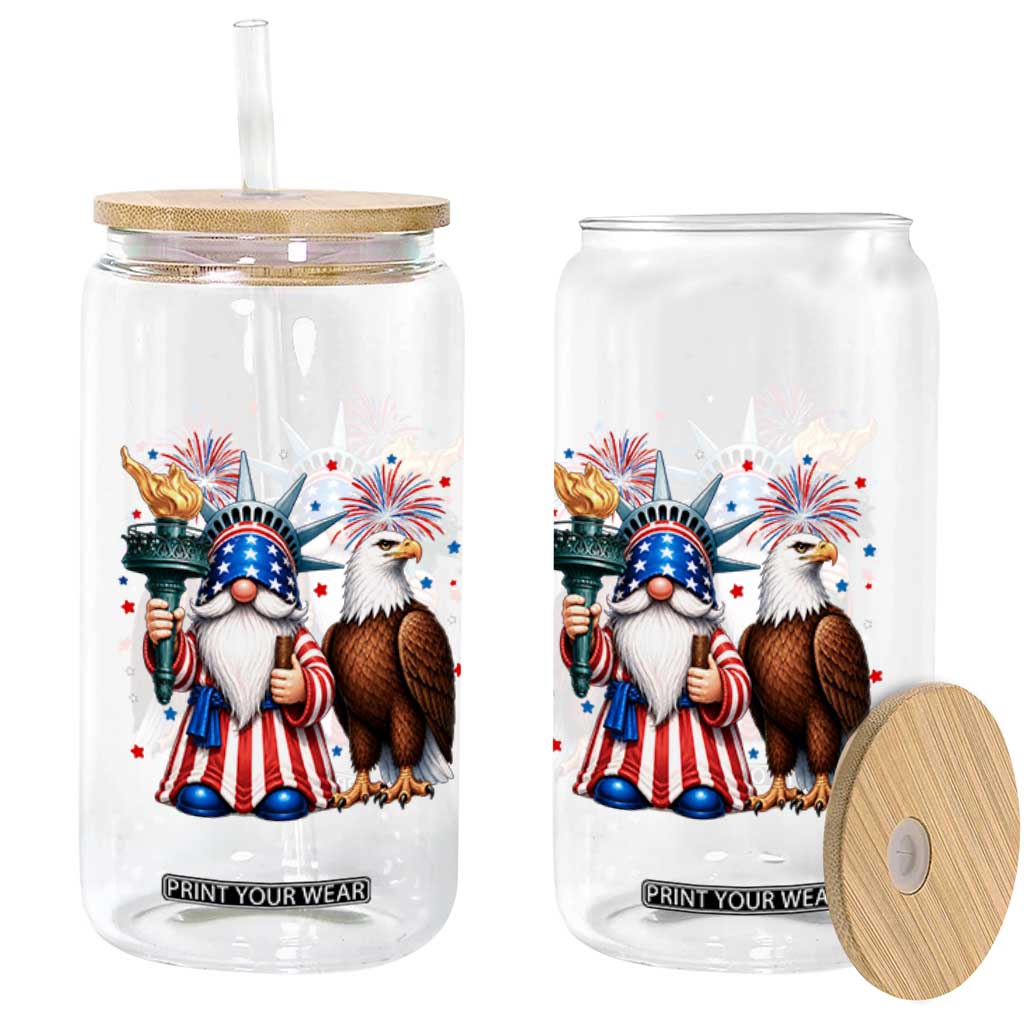 Funny Statue Of Liberty Gnome Glass Can Patriotic 4th Of July