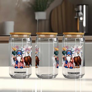 Funny Statue Of Liberty Gnome Glass Can Patriotic 4th Of July