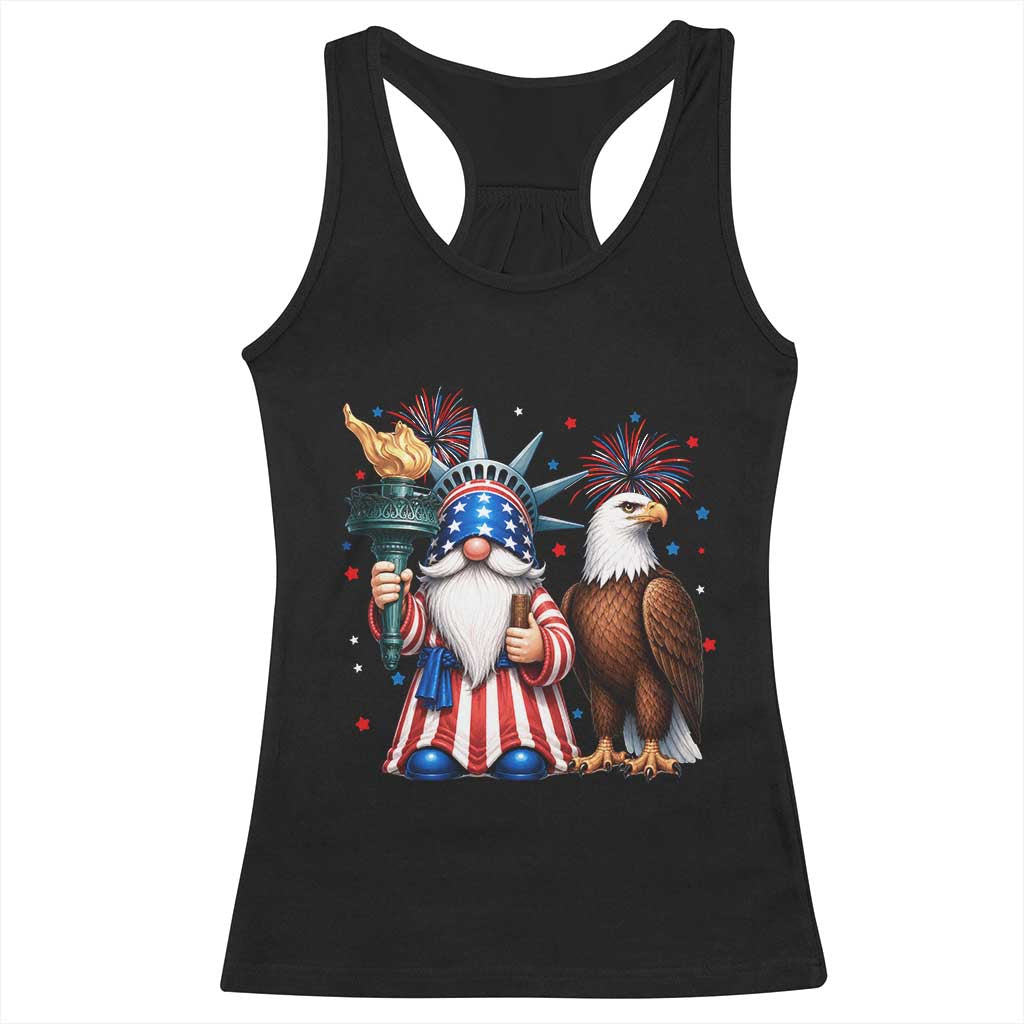 Funny Statue Of Liberty Gnome Racerback Tank Top Patriotic 4th Of July TS12 Black Print Your Wear