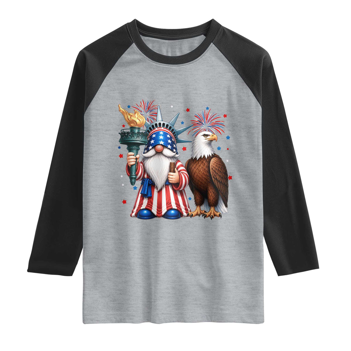 Funny Statue Of Liberty Gnome Raglan Shirt Patriotic 4th Of July