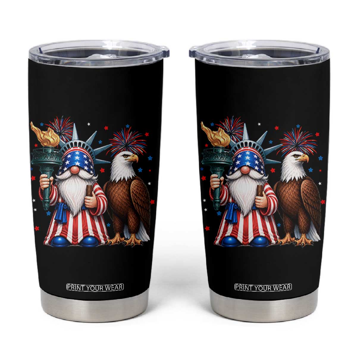 Funny Statue Of Liberty Gnome Tumbler Cup Patriotic 4th Of July TS12 Black Print Your Wear