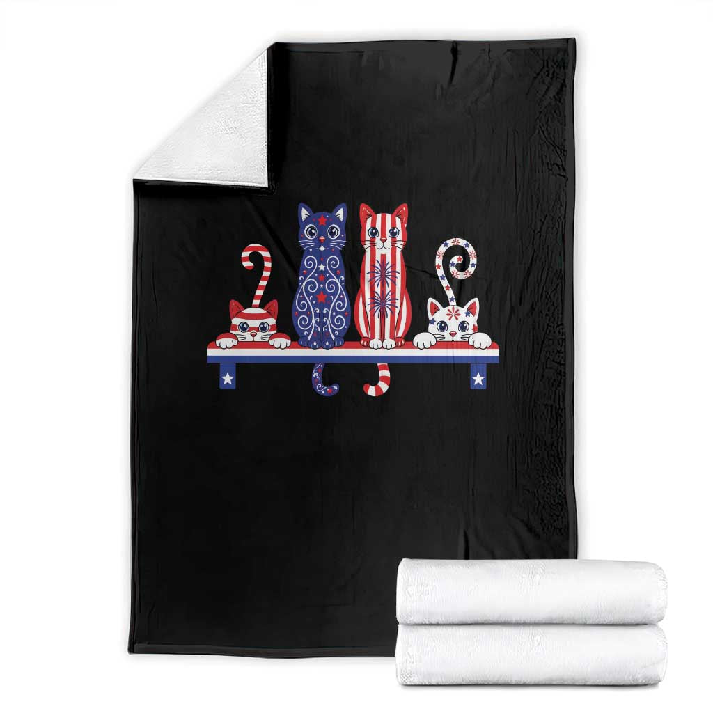 Red White And Blue Cute Cats Throw Blanket Patriotic Pet Lover