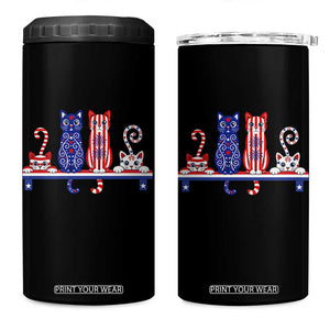Red White And Blue Cute Cats 4 in 1 Can Cooler Tumbler Patriotic Pet Lover
