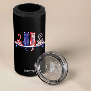Red White And Blue Cute Cats 4 in 1 Can Cooler Tumbler Patriotic Pet Lover