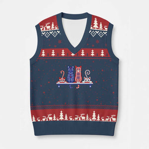 Red White And Blue Cute Cats V-Neck Knit Sweater Vest Patriotic Pet Lover