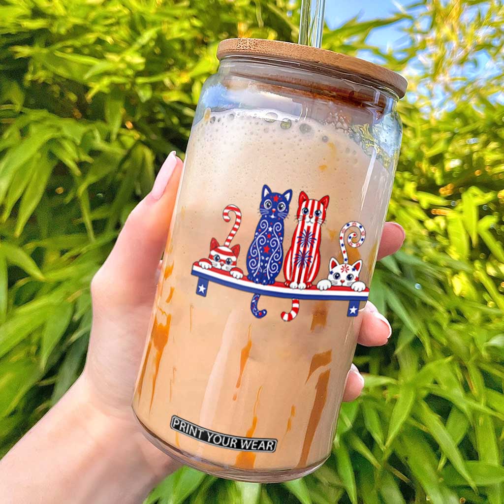 Red White And Blue Cute Cats Glass Can Patriotic Pet Lover
