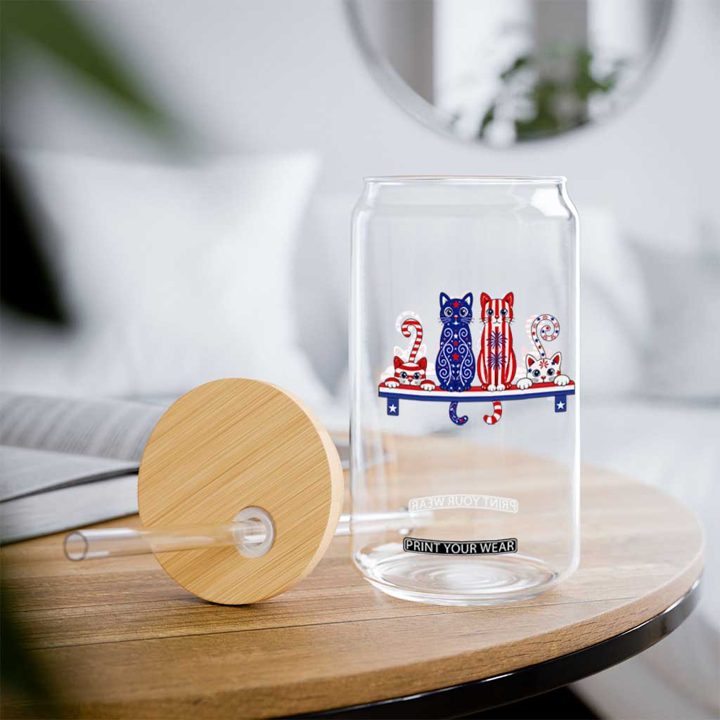 Red White And Blue Cute Cats Glass Can Patriotic Pet Lover