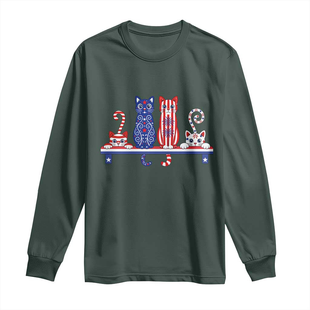 Red White And Blue Cute Cats Long Sleeve Shirt Patriotic Pet Lover