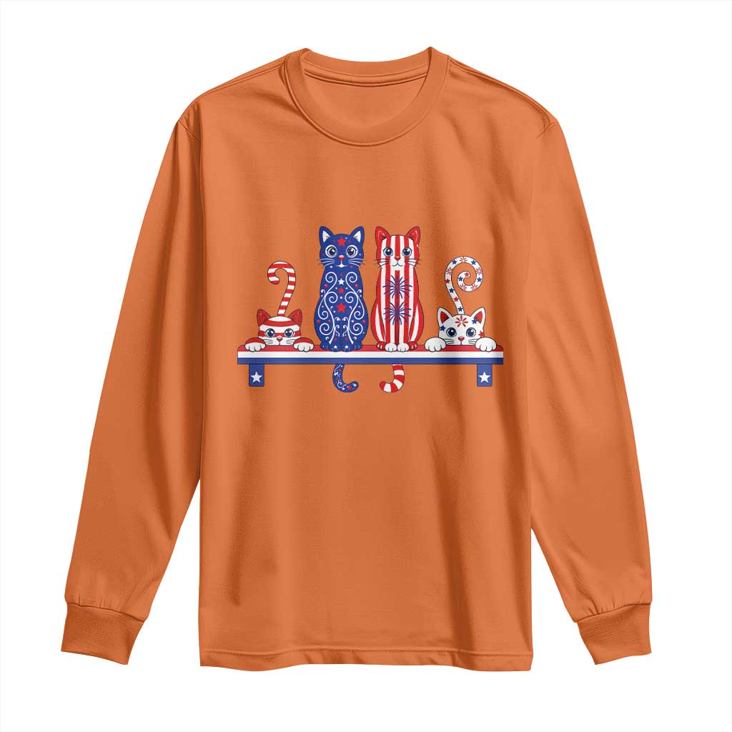 Red White And Blue Cute Cats Long Sleeve Shirt Patriotic Pet Lover