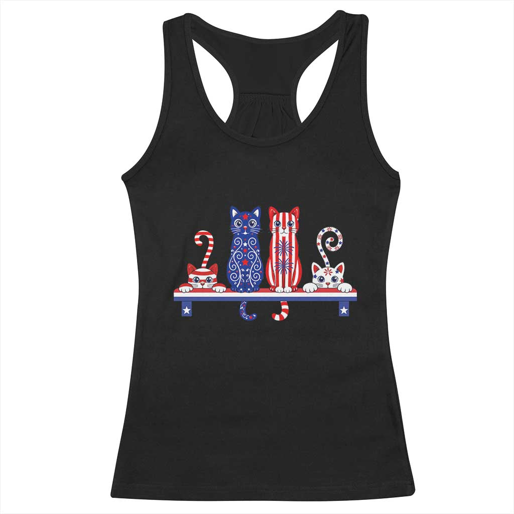 Red White And Blue Cute Cats Racerback Tank Top Patriotic Pet Lover