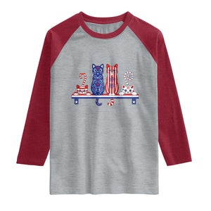 Red White And Blue Cute Cats Raglan Shirt Patriotic Pet Lover
