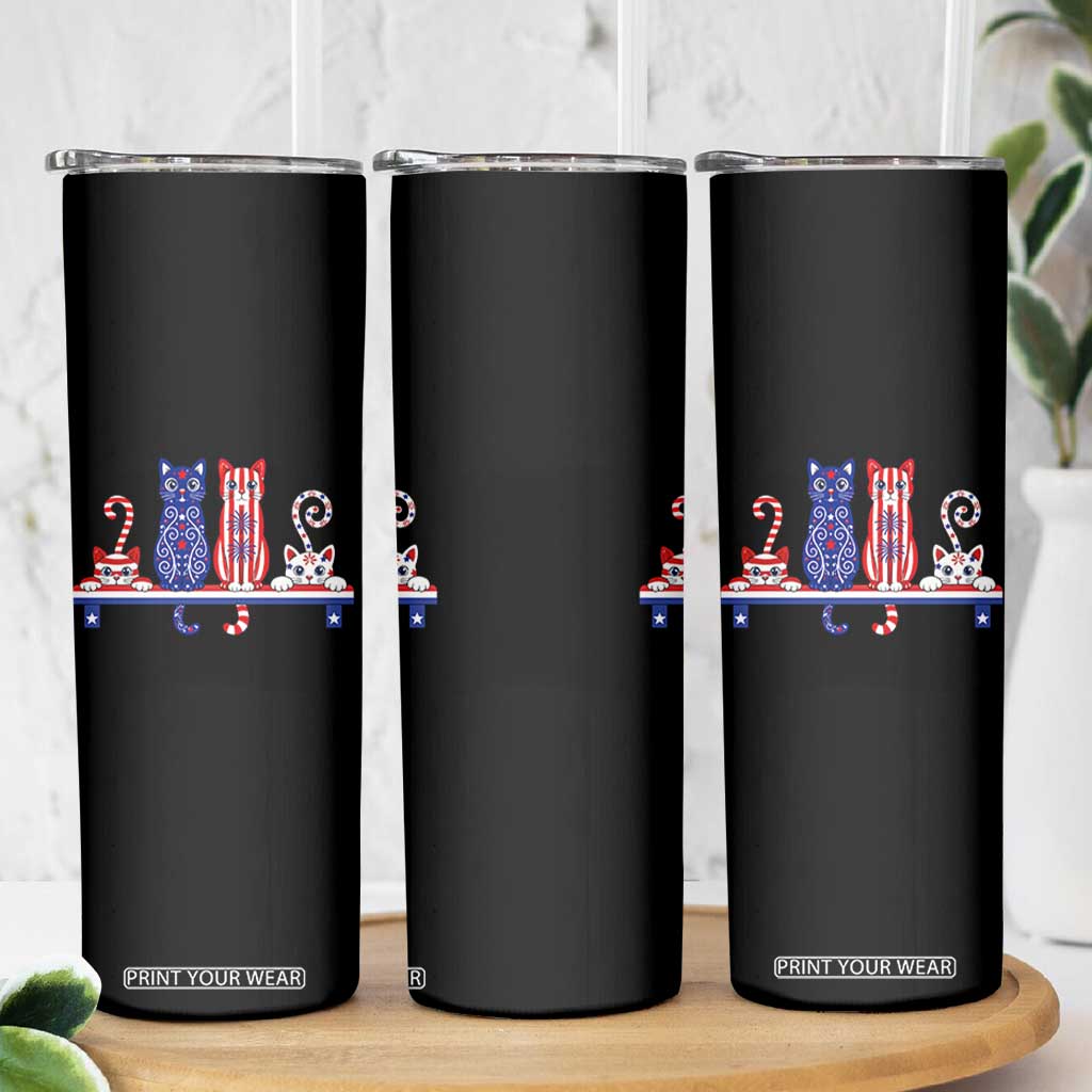 Red White And Blue Cute Cats Skinny Tumbler Patriotic Pet Lover