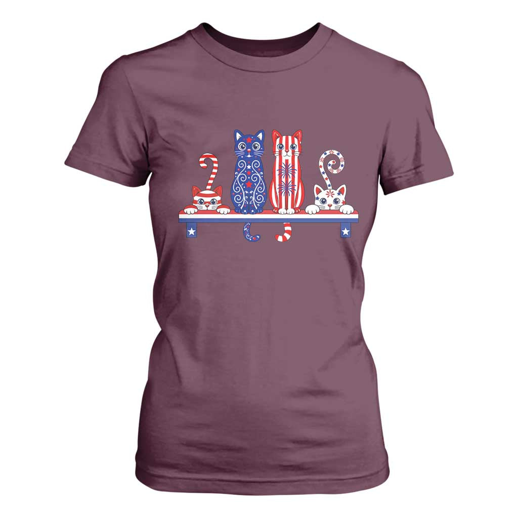 Red White And Blue Cute Cats T Shirt For Women Patriotic Pet Lover